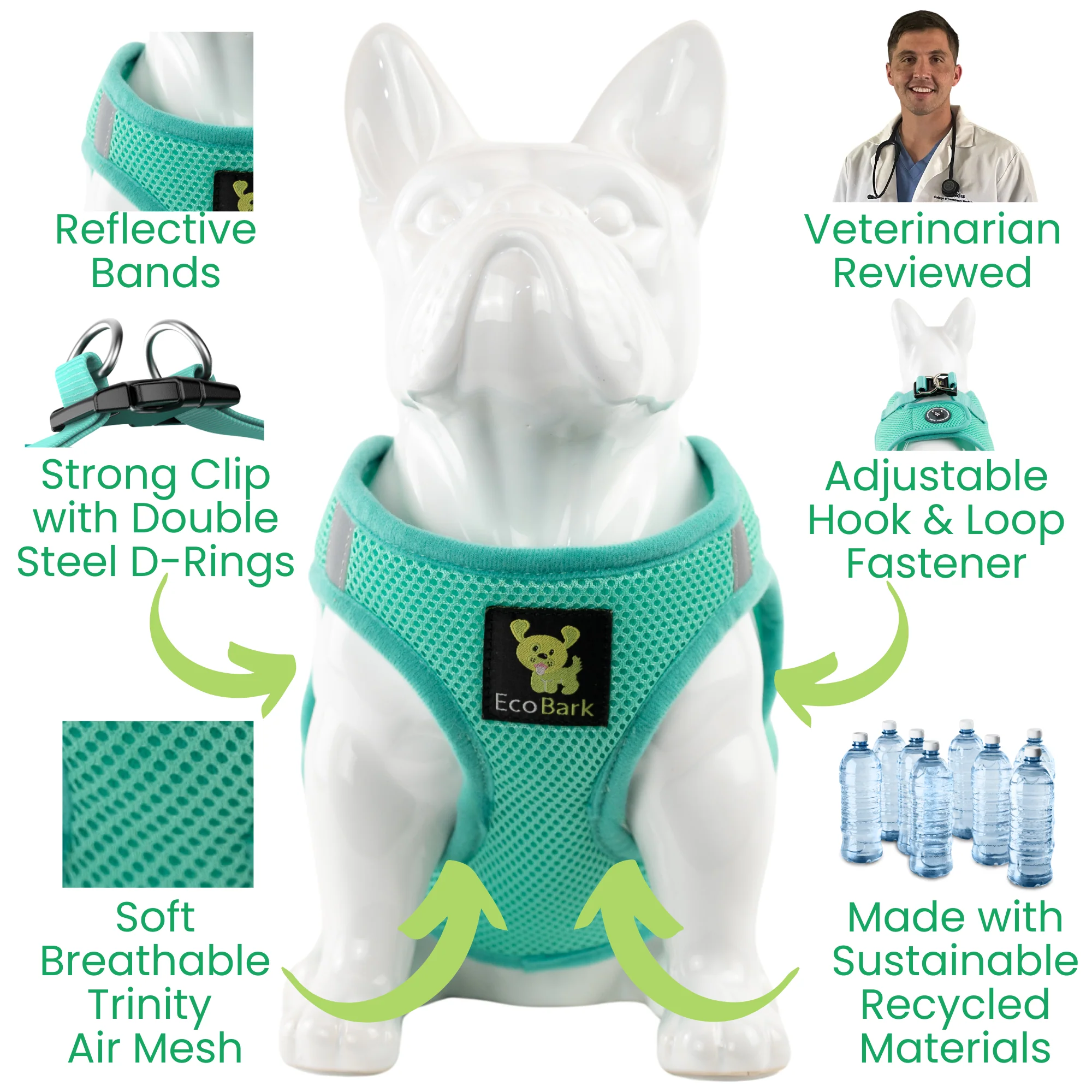 EcoBark Mint Turquoise Step In Dog Harness - Rapid Fastener Reflective Soft Mesh Vest Halter for Puppies and Small Dogs - Image 5
