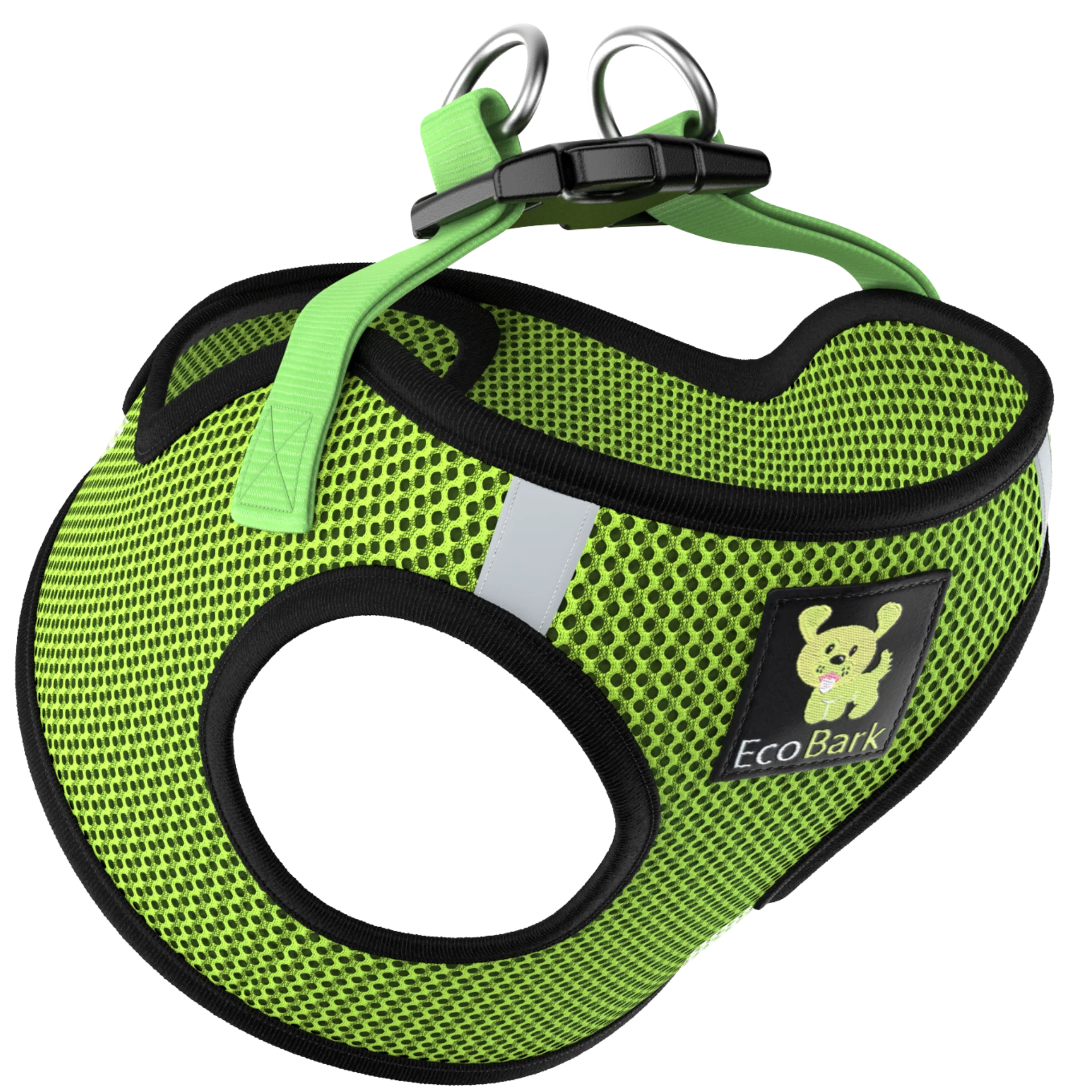 EcoBark Neon Green Step In Dog Harness - Rapid Fastener Reflective Soft Mesh Vest Halter for XXXS to Small Dogs and Puppies