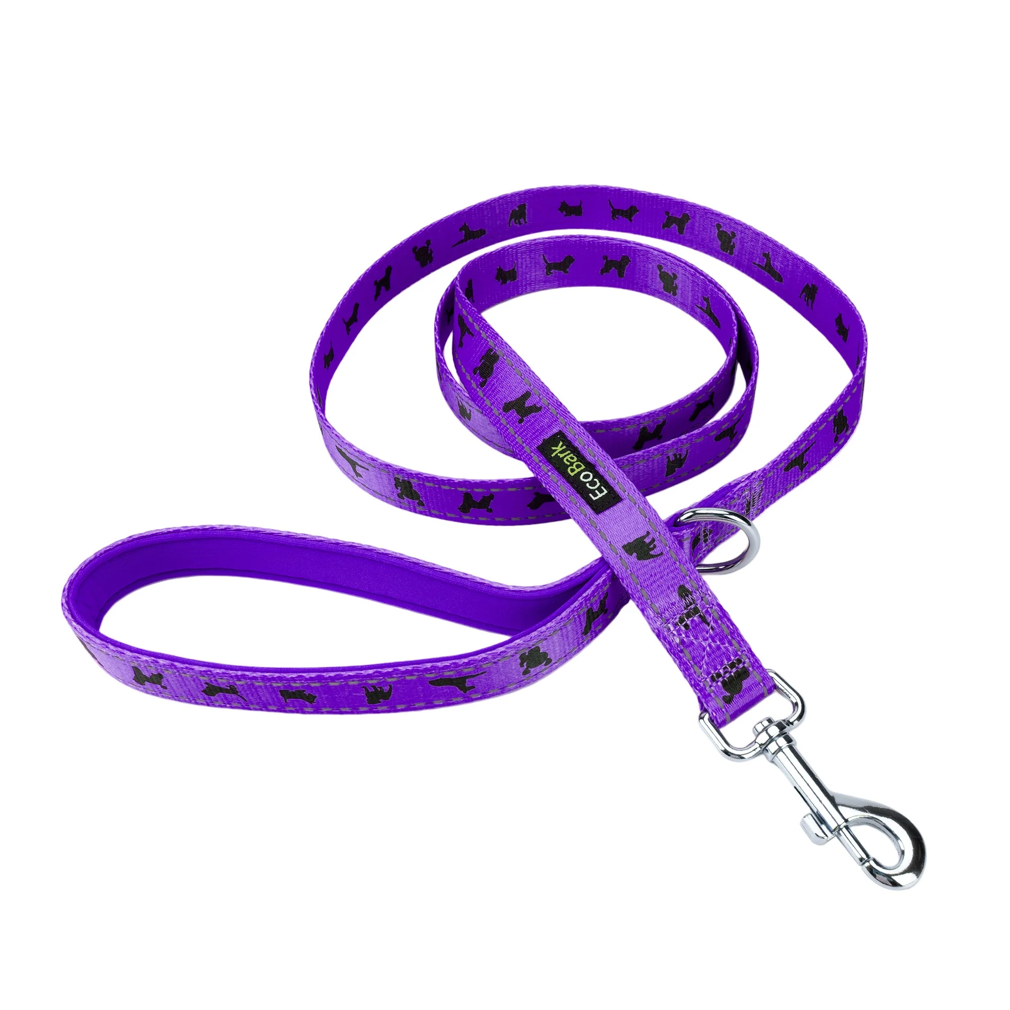 EcoBark Purple Dog Leash- Padded Comfort Grip Leash Dog Pattern - 4ft, 5ft, and 6ft  for XS, Small, and Medium Dogs - Image 3