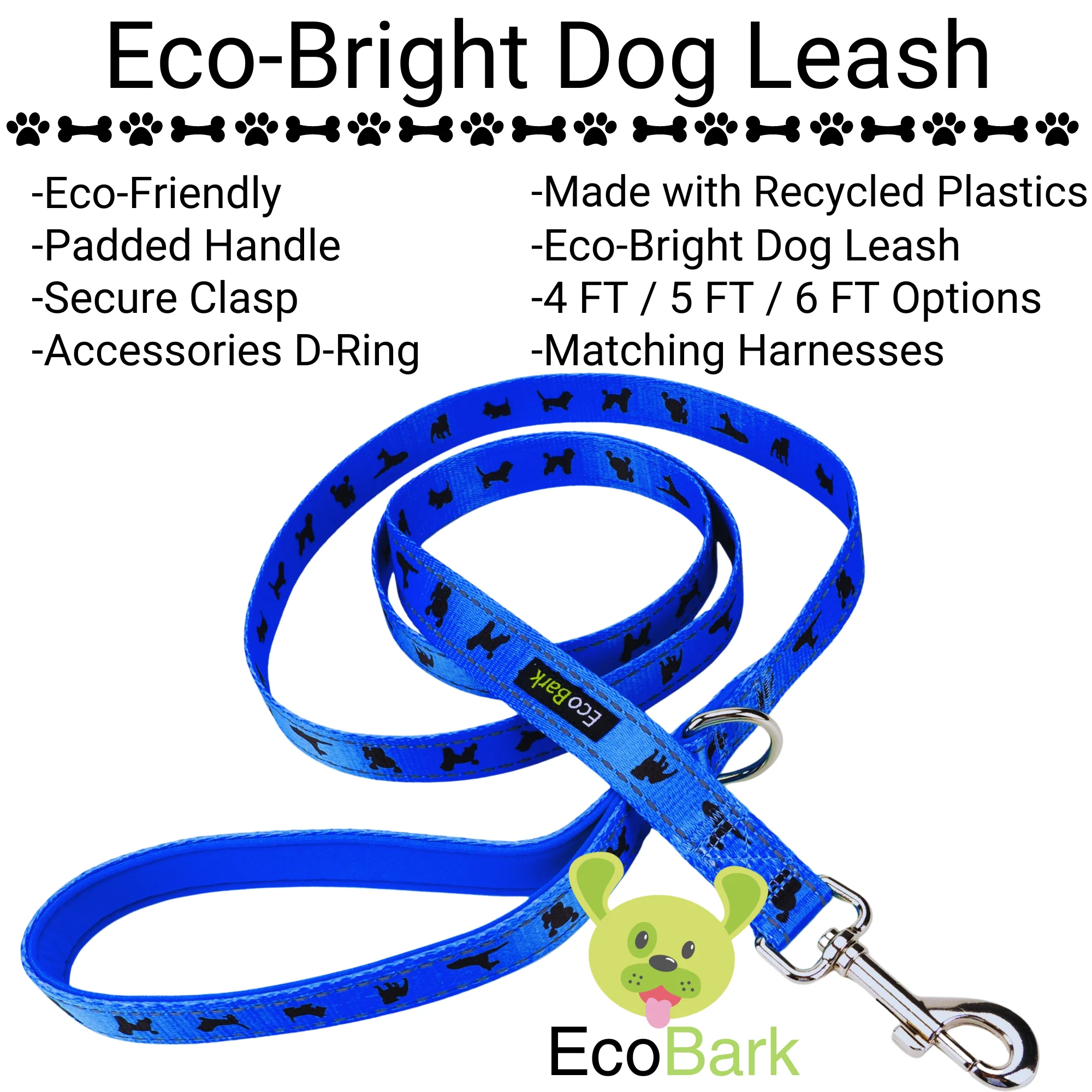 EcoBark Royal Blue Dog Leash- Padded Comfort Grip Leash - 4ft, 5ft, and 6ft Leash for Small and Medium Dogs - Image 2