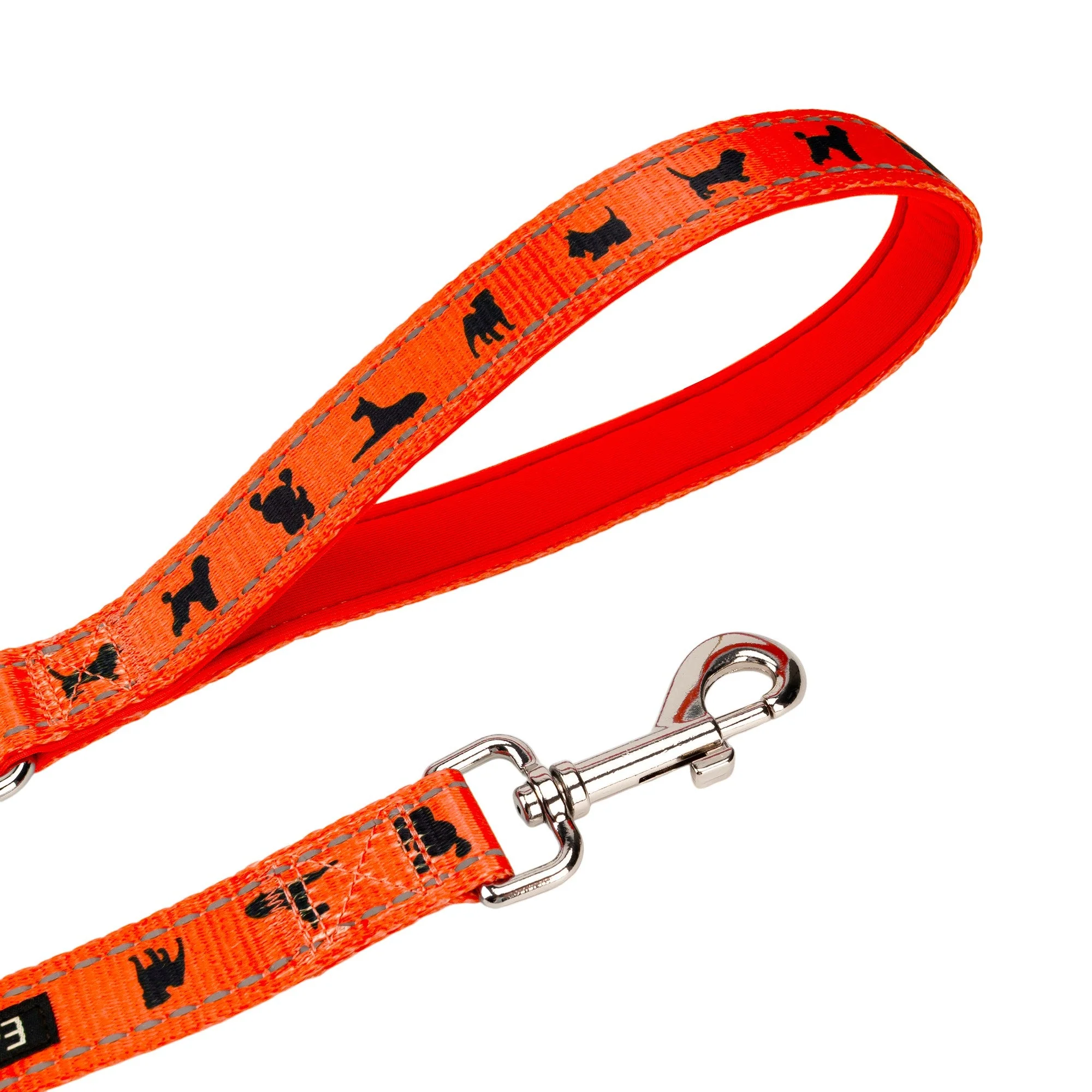 EcoBark Safety Orange Dog Leash- Padded Comfort Grip Leash with Dog Pattern - 4ft, 5ft, and 6ft Leash for Small and Medium Dogs - Image 2