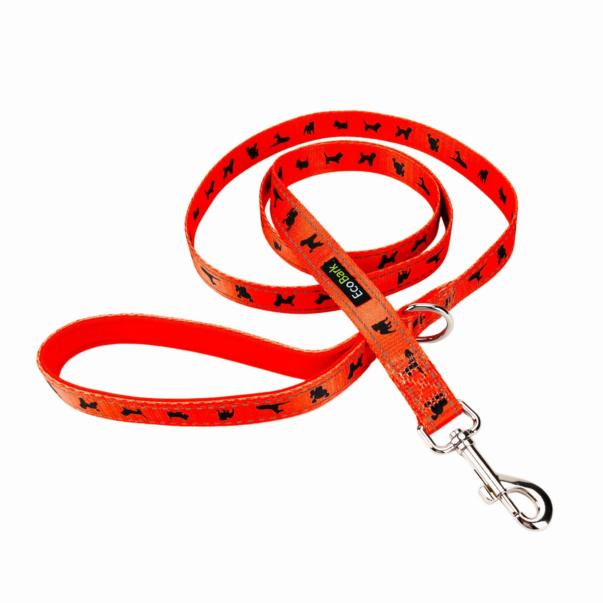 EcoBark Safety Orange Dog Leash- Padded Comfort Grip Leash with Dog Pattern - 4ft, 5ft, and 6ft Leash for Small and Medium Dogs - Image 3