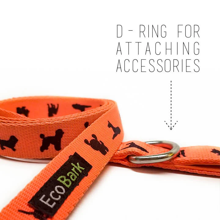 EcoBark Safety Orange Dog Leash- Padded Comfort Grip Leash with Dog Pattern - 4ft, 5ft, and 6ft Leash for Small and Medium Dogs - Image 8