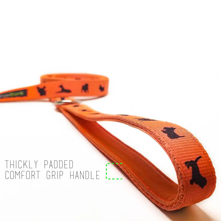EcoBark Safety Orange Dog Leash- Padded Comfort Grip Leash with Dog Pattern - 4ft, 5ft, and 6ft Leash for Small and Medium Dogs - Image 9