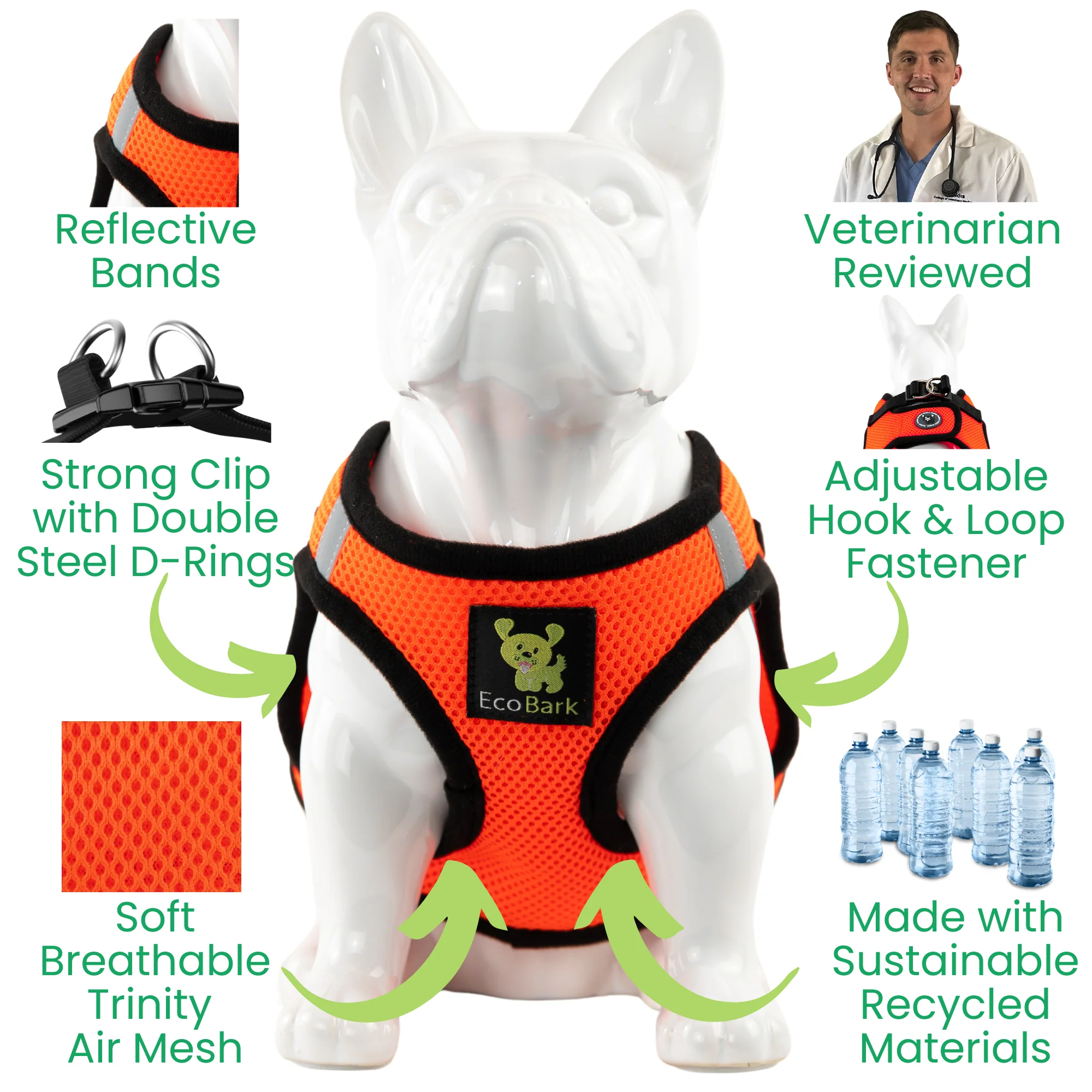 EcoBark Safety Orange Step In Dog Harness -Rapid Fastner Reflective Soft Mesh Vest Halter for Puppies and XXXS to Small Dogs - Image 3