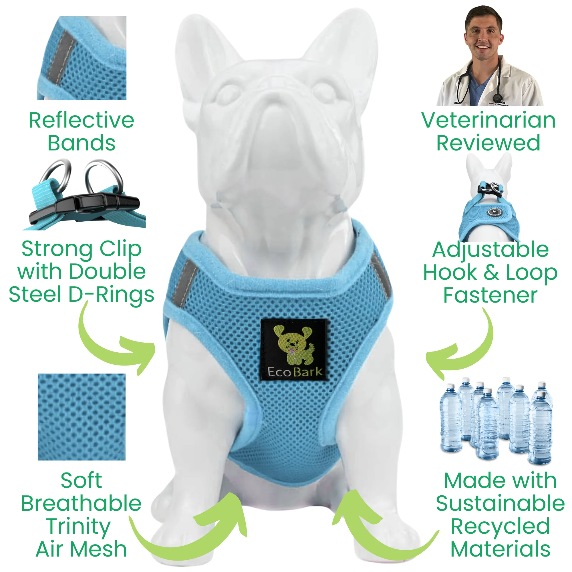 EcoBark Sky Blue Step In Dog Harness - Rapid Fastener Reflective Soft Mesh for XXXS to Small Dogs and Puppies - Image 3
