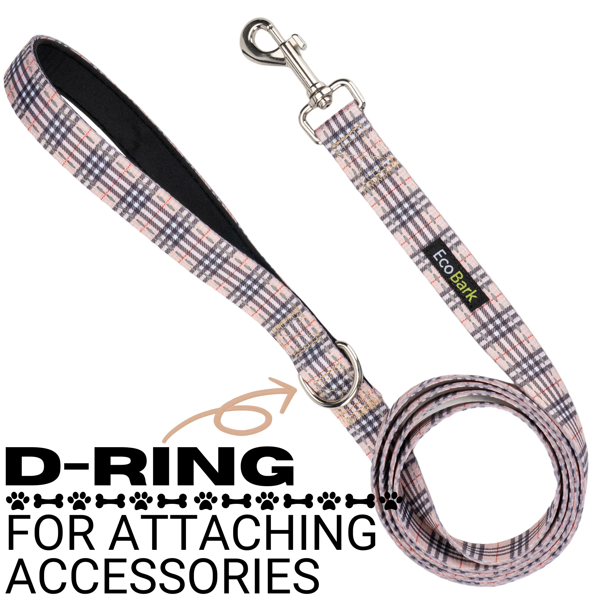 EcoBark Tan Plaid Dog Leash- Padded Comfort Grip Leash - 4ft, 5ft, and 6ft Leash for Small and Medium Dogs - Image 7
