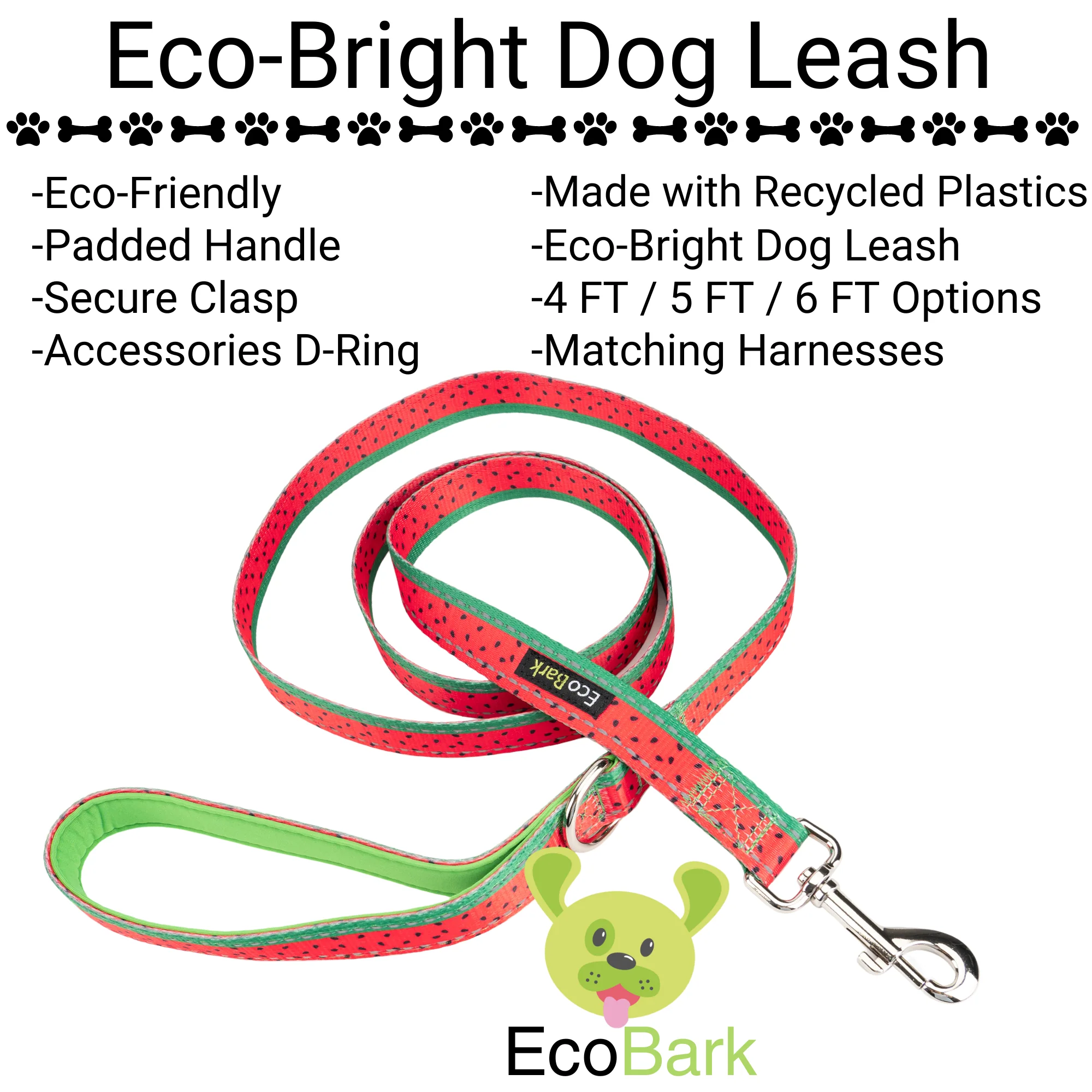 EcoBark Watermelon Dog Leash- Padded Comfort Grip Leash - 4ft, 5ft, and 6ft Leash for Small and Medium Dogs - Image 2