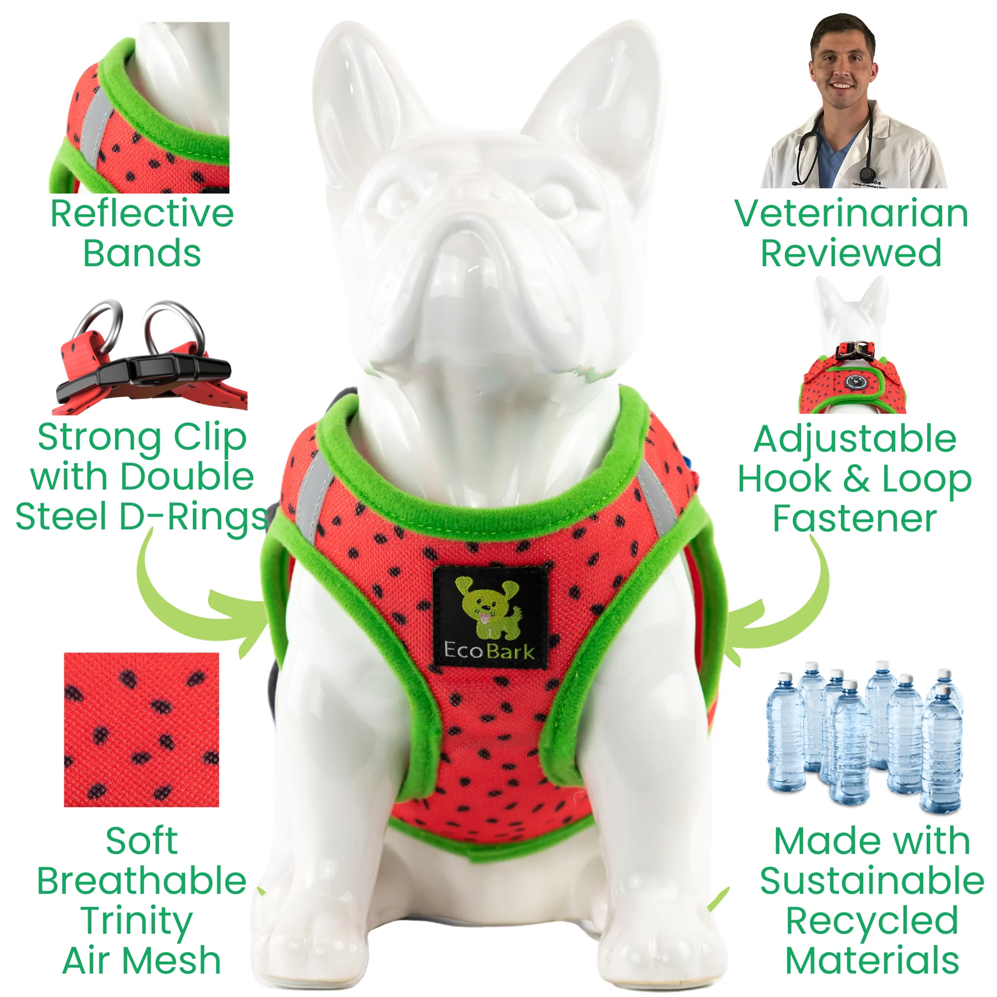 EcoBark Watermelon Step In Dog Harness - Rapid Fastener Reflective Soft Mesh Dog Vest Halter for XXXS to Small Dogs and Puppies - Image 3