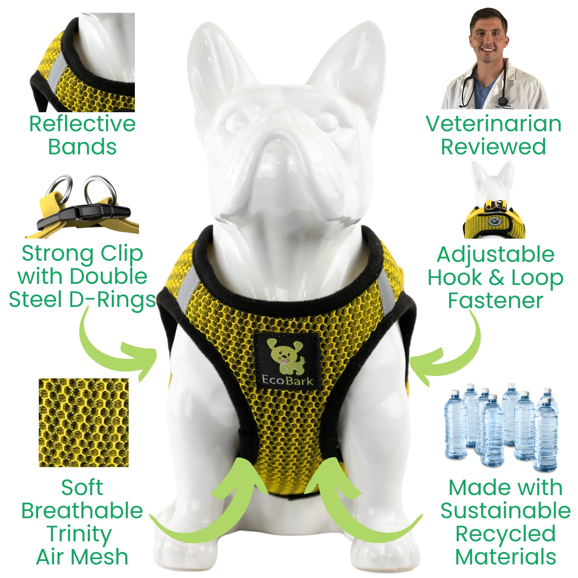 EcoBark Yellow Step In Dog Harness - Rapid Fastener Reflective Soft Mesh Vest Halter for XXXS to Small Dogs - Image 2