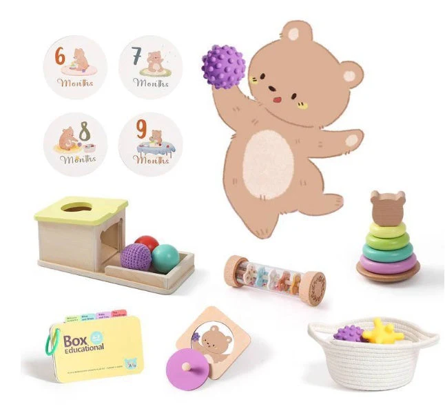 Educational Wooden Montessori Rattle With Black And White Cards And Ball Chime Toy - Gift Set - Image 4