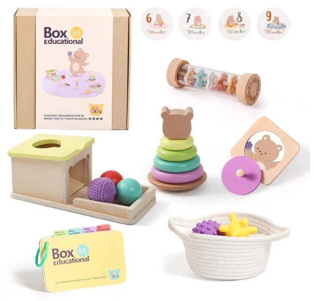 Educational Wooden Montessori Rattle With Black And White Cards And Ball Chime Toy - Gift Set - Image 7
