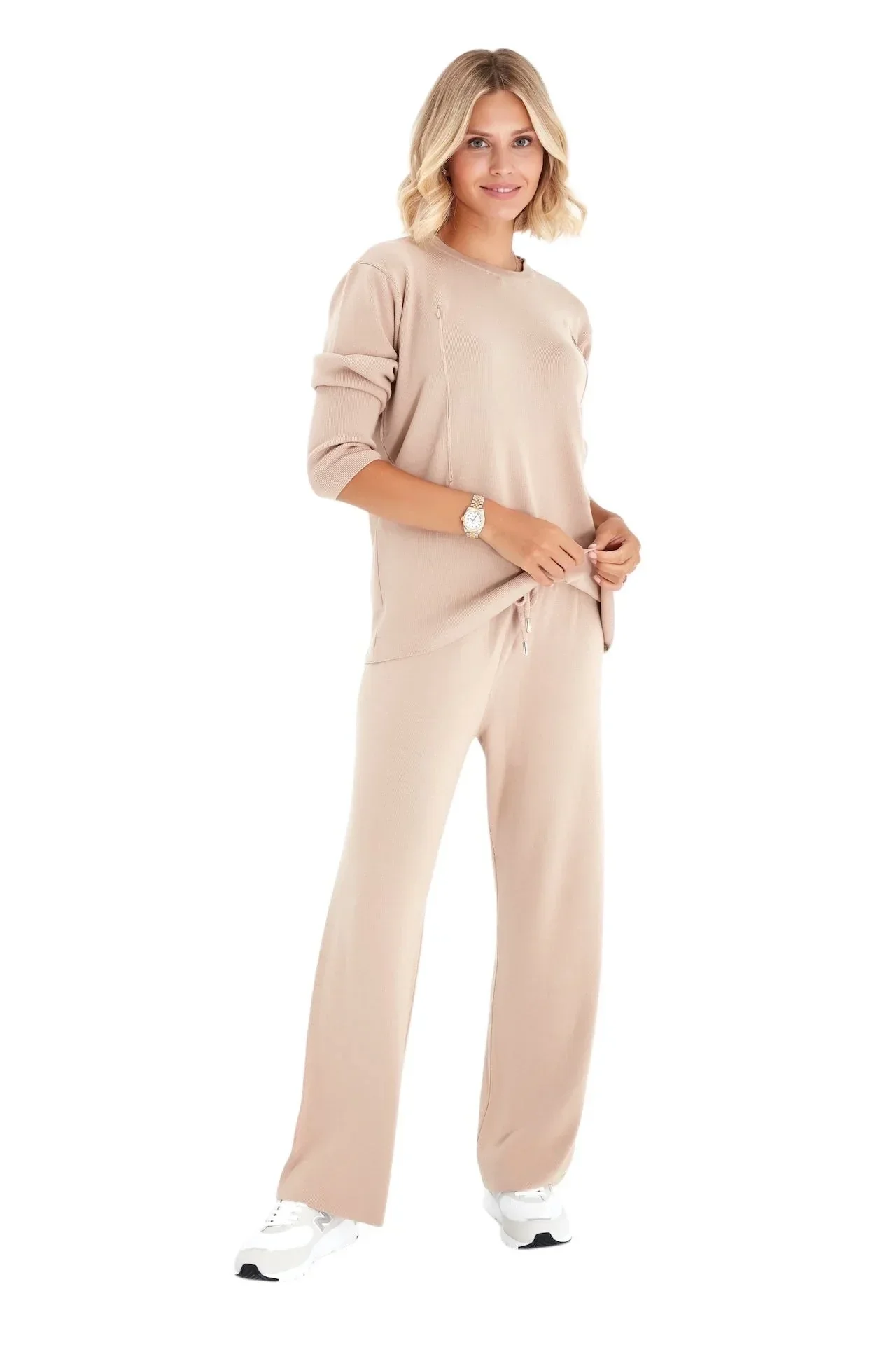 Effortless Elegance Set with Rib Side Zip Long Sleeve Maternity/Nursing Top & Lounge Pants - Image 10
