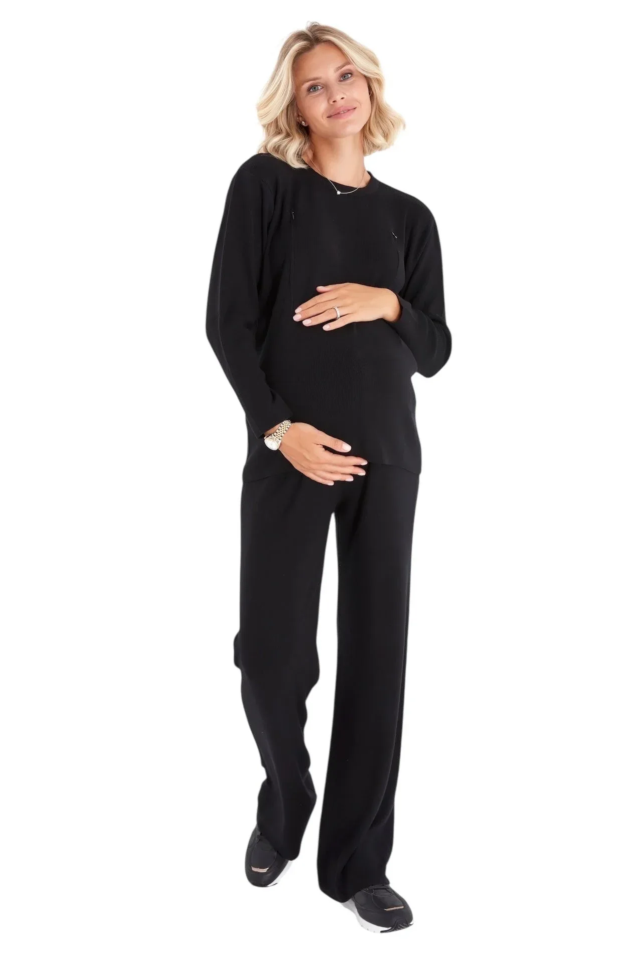 Effortless Elegance Set with Rib Side Zip Long Sleeve Maternity/Nursing Top & Lounge Pants - Image 15