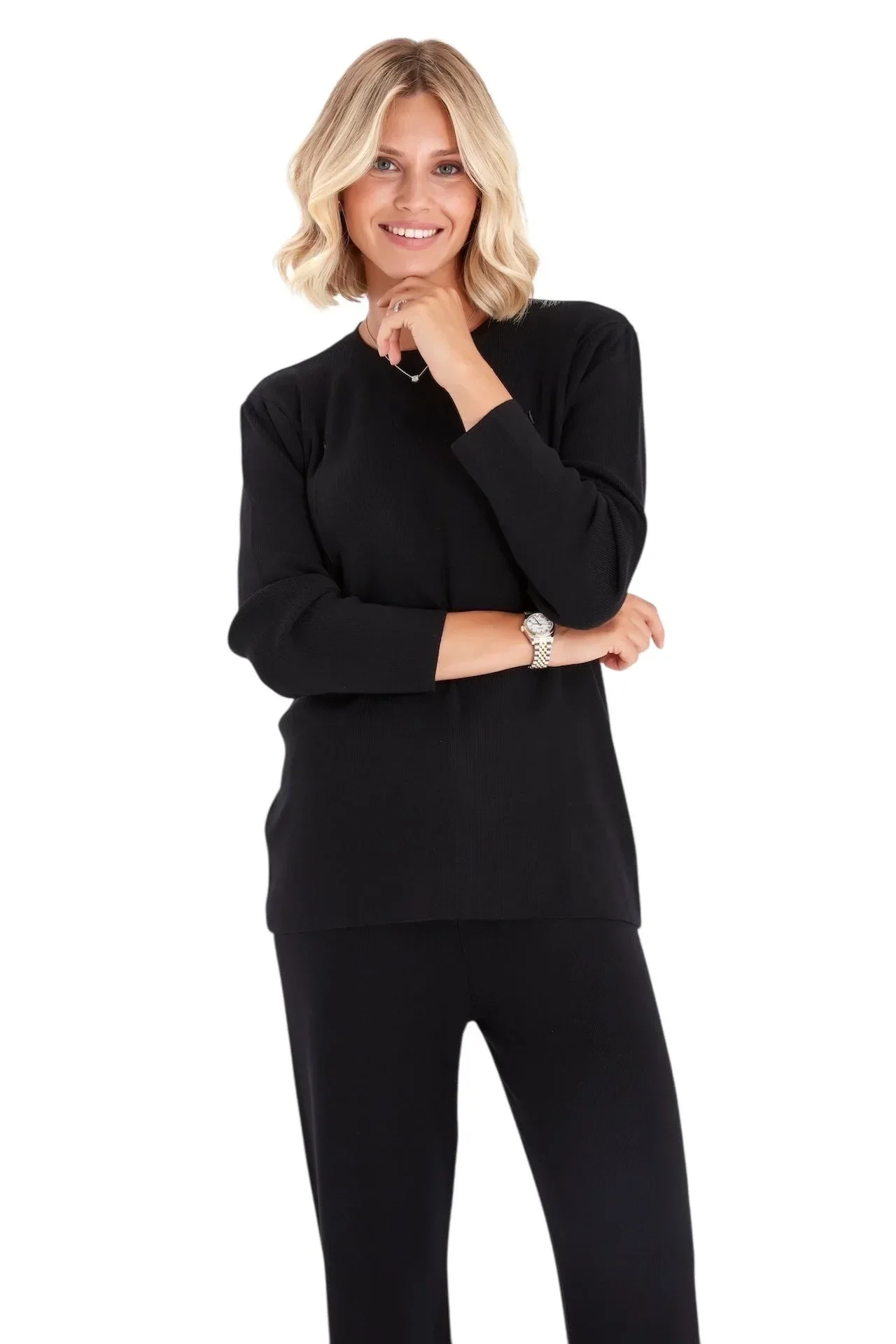 Effortless Elegance Set with Rib Side Zip Long Sleeve Maternity/Nursing Top & Lounge Pants - Image 17