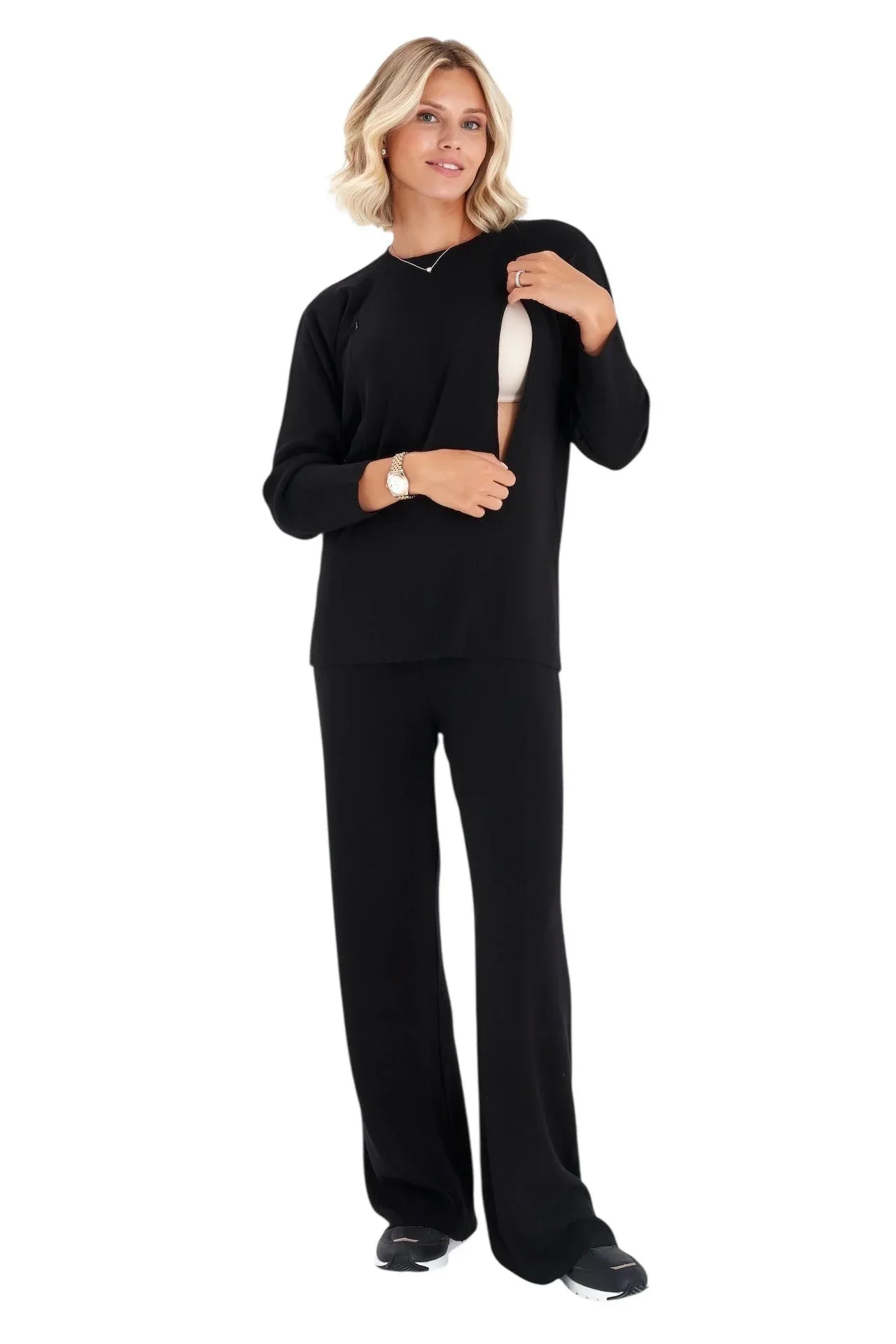 Effortless Elegance Set with Rib Side Zip Long Sleeve Maternity/Nursing Top & Lounge Pants - Image 18