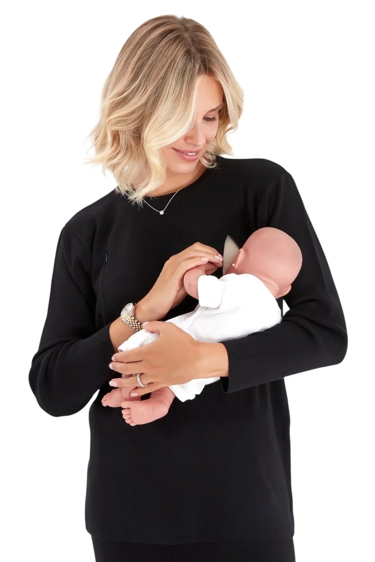 Effortless Elegance Set with Rib Side Zip Long Sleeve Maternity/Nursing Top & Lounge Pants - Image 21