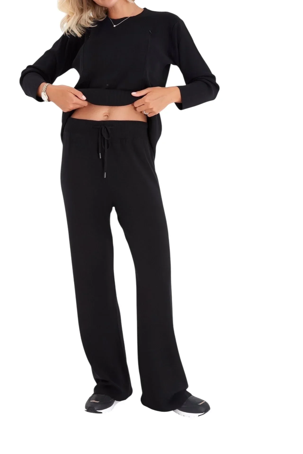 Effortless Elegance Set with Rib Side Zip Long Sleeve Maternity/Nursing Top & Lounge Pants - Image 22