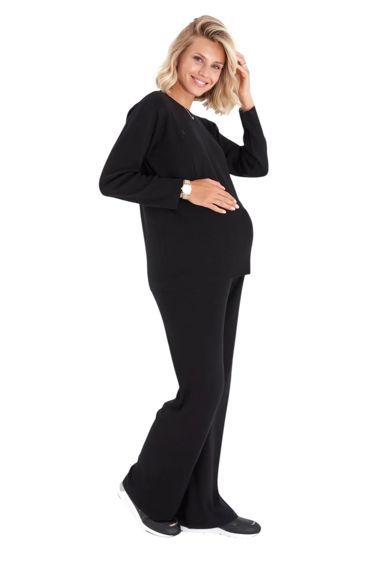 Effortless Elegance Set with Rib Side Zip Long Sleeve Maternity/Nursing Top & Lounge Pants - Image 23