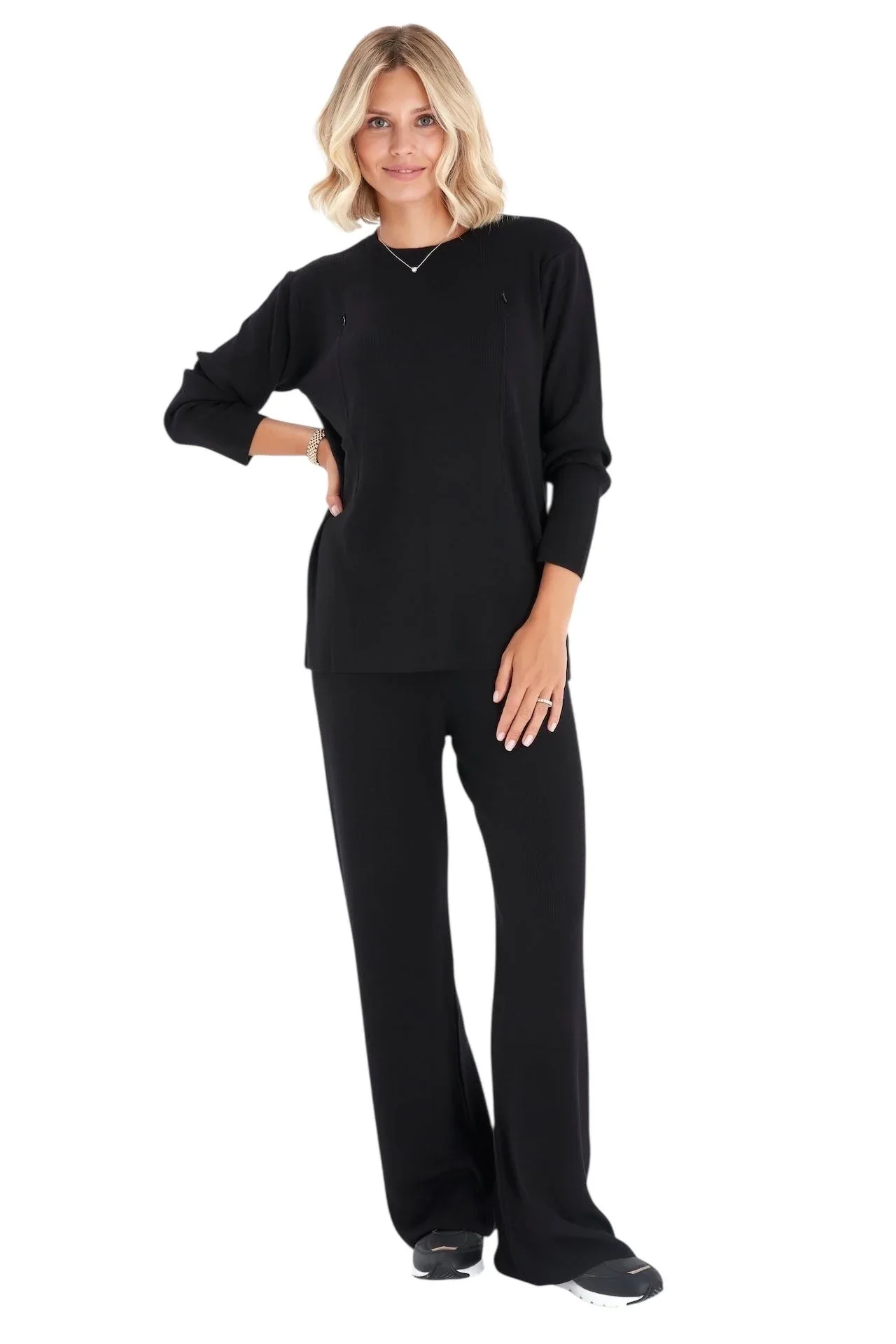 Effortless Elegance Set with Rib Side Zip Long Sleeve Maternity/Nursing Top & Lounge Pants - Image 25