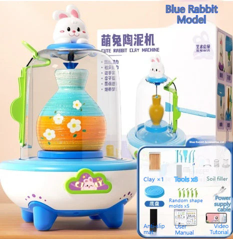Electric Mini Finger-Powered Pottery Wheel Kit Handmade Set With No-Bake Clay Toys - Image 2