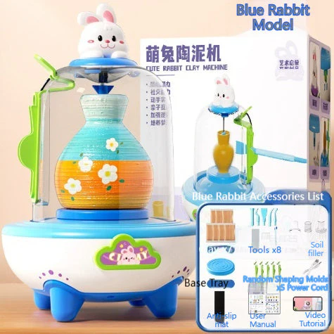 Electric Mini Finger-Powered Pottery Wheel Kit Handmade Set With No-Bake Clay Toys - Image 5