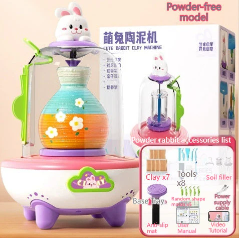 Electric Mini Finger-Powered Pottery Wheel Kit Handmade Set With No-Bake Clay Toys - Image 9