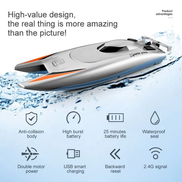 Electric Remote Control Boat High Speed Racing Boat 7.4V Large Capacity Battery 2 Channels 2.4G Remote Control Boats For Kid - Image 2