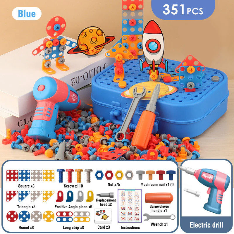 Electric Screw Screwdriver Toolbox Children's Toy Educational Detachable Assembly Screwdriver Electric Drill Set - Image 4