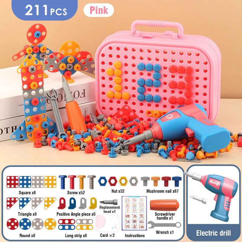 Electric Screw Screwdriver Toolbox Children's Toy Educational Detachable Assembly Screwdriver Electric Drill Set - Image 5