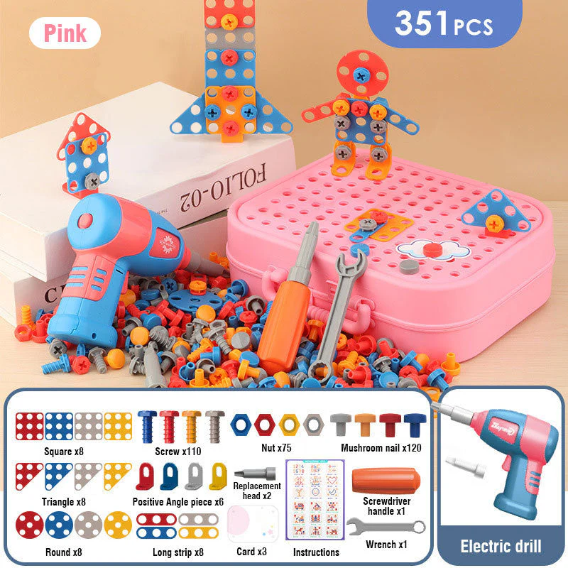 Electric Screw Screwdriver Toolbox Children's Toy Educational Detachable Assembly Screwdriver Electric Drill Set - Image 6