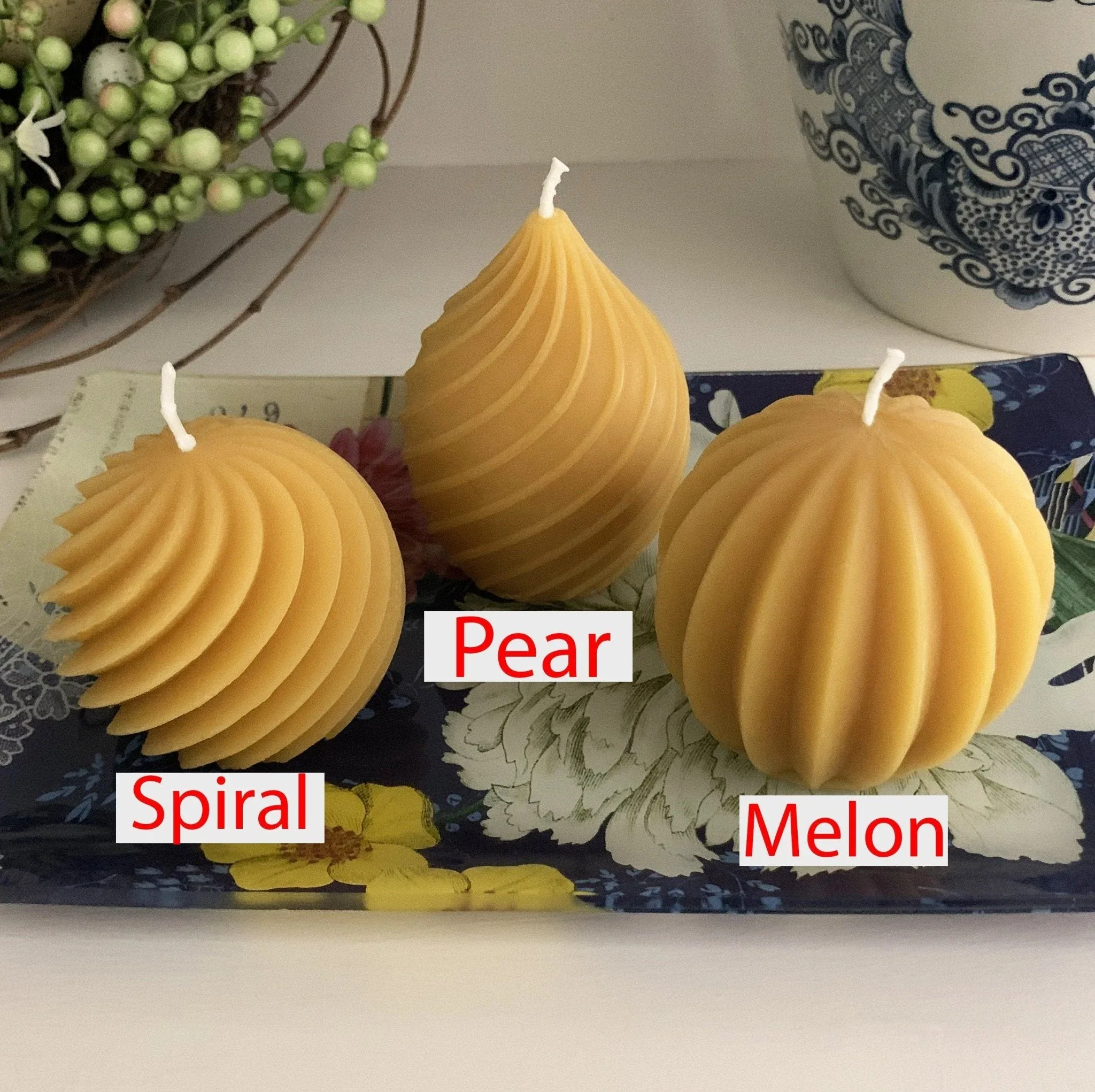 Elegant Beeswax Candle Set | Pear | Spiral | Melon - Image 2