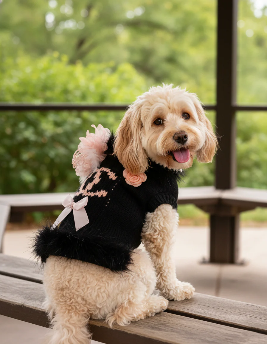 Elegant Bow Knit Dog Sweater Dress - Image 2