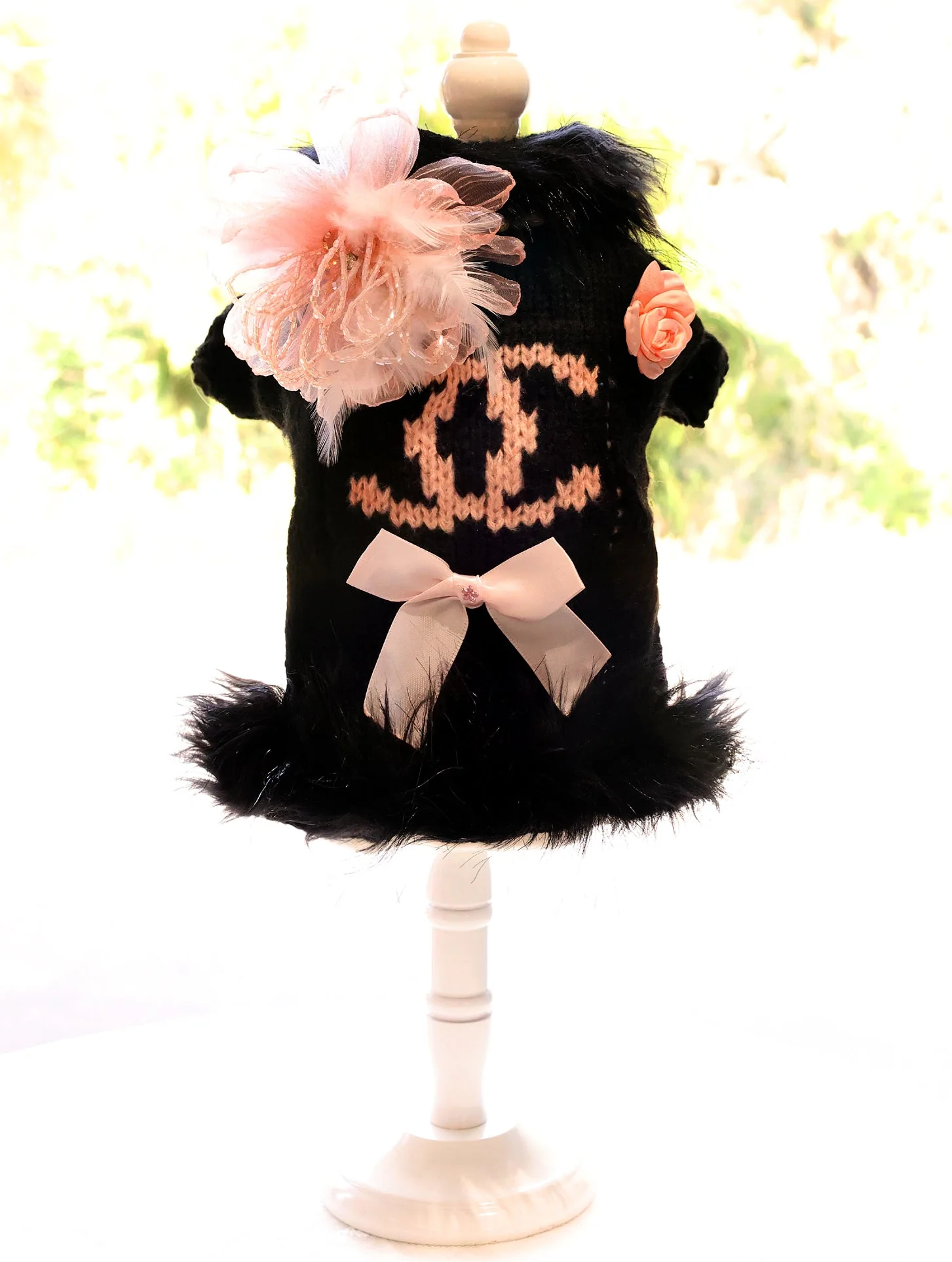 Elegant Bow Knit Dog Sweater Dress - Image 3