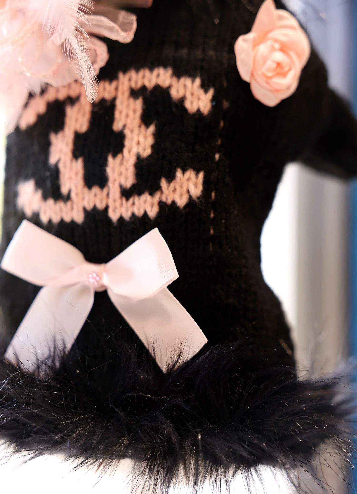 Elegant Bow Knit Dog Sweater Dress - Image 5