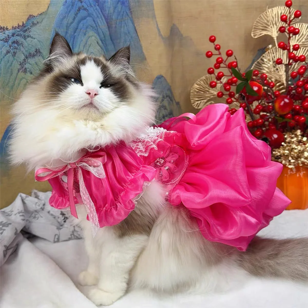 Elegant Hot Pink Lace Dog Party Dress - Image 3