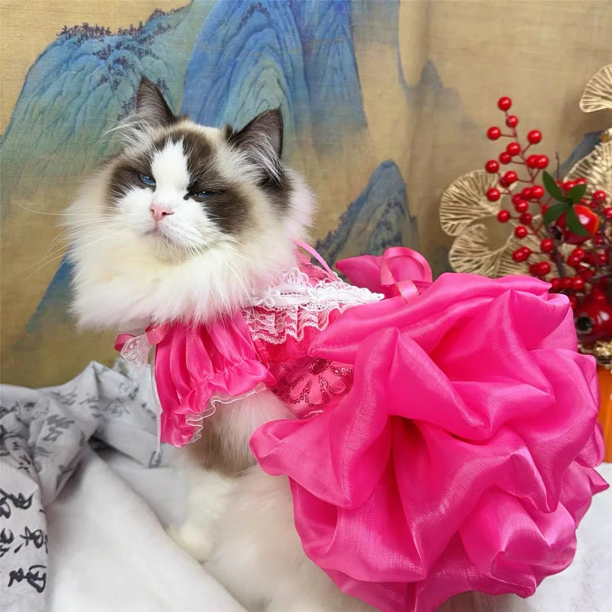 Elegant Hot Pink Lace Dog Party Dress - Image 4