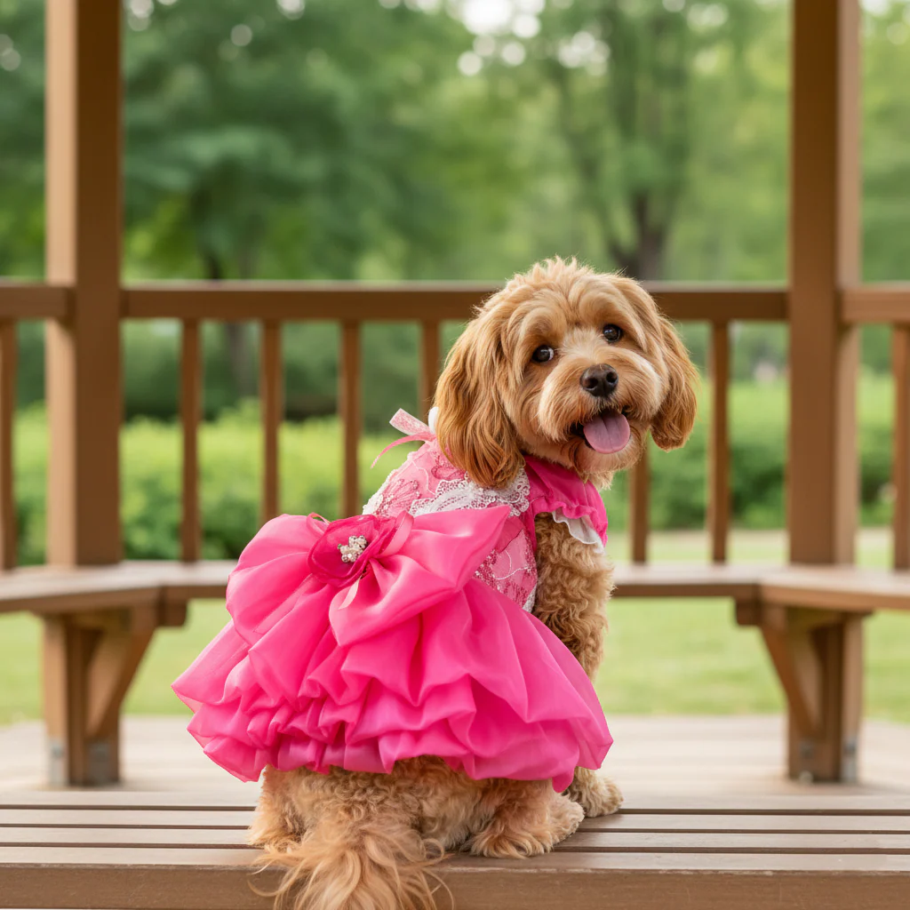 Elegant Hot Pink Lace Dog Party Dress - Image 6