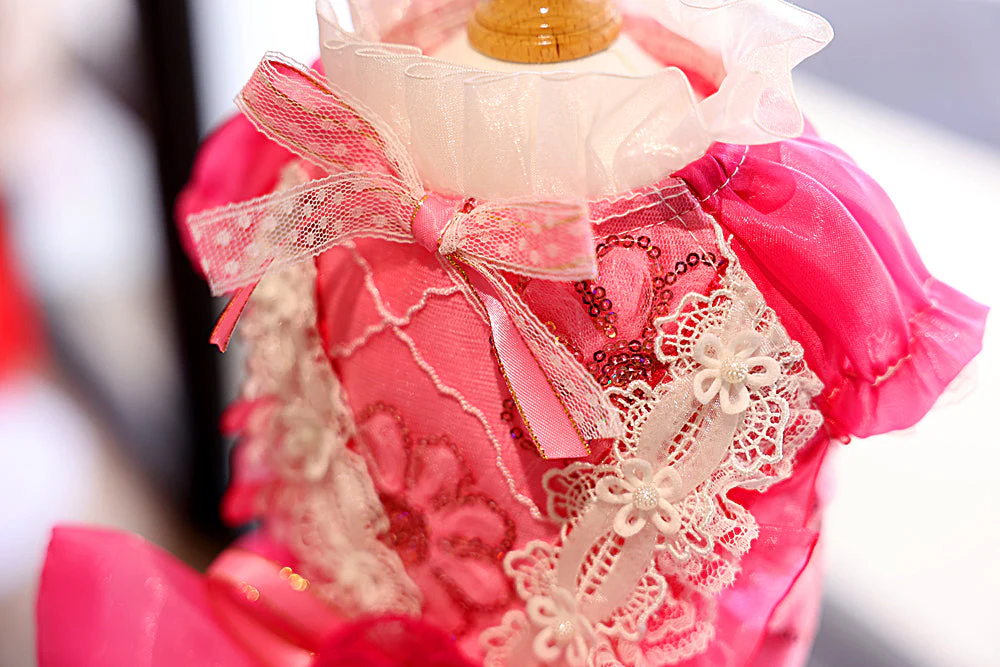 Elegant Hot Pink Lace Dog Party Dress - Image 8