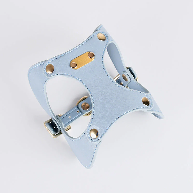 Elegant Leather Dog Harness and Leash Set – Pink / Blue / Yellow - Image 2