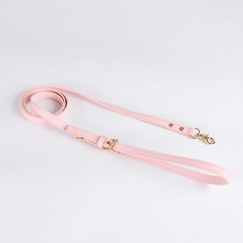 Elegant Leather Dog Harness and Leash Set – Pink / Blue / Yellow - Image 6
