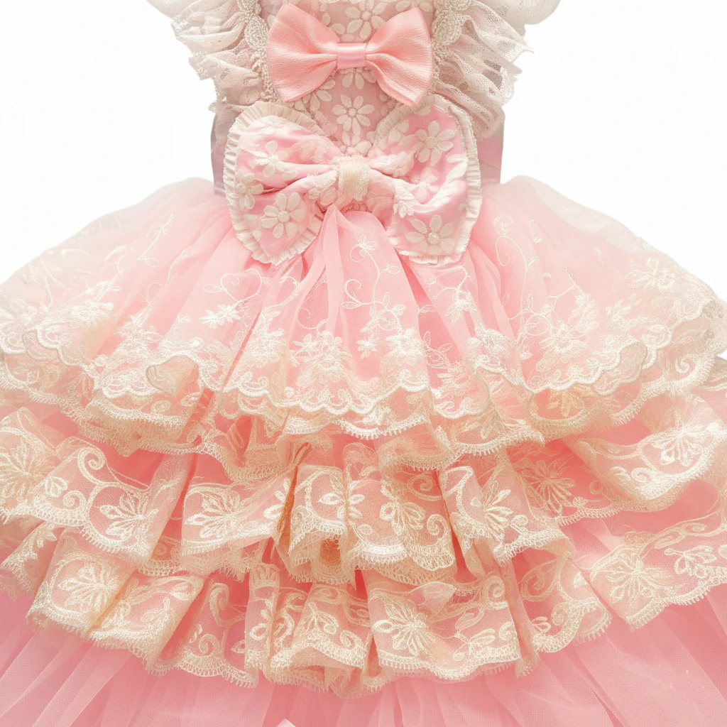 Elegant Pink Lace Dog Dress Trailing Handcrafted Princess Tutu Gown for Wedding Party - Image 3