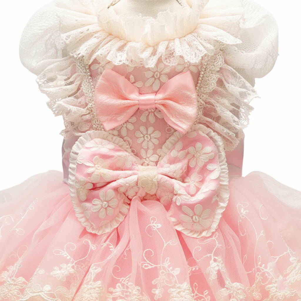 Elegant Pink Lace Dog Dress Trailing Handcrafted Princess Tutu Gown for Wedding Party - Image 4