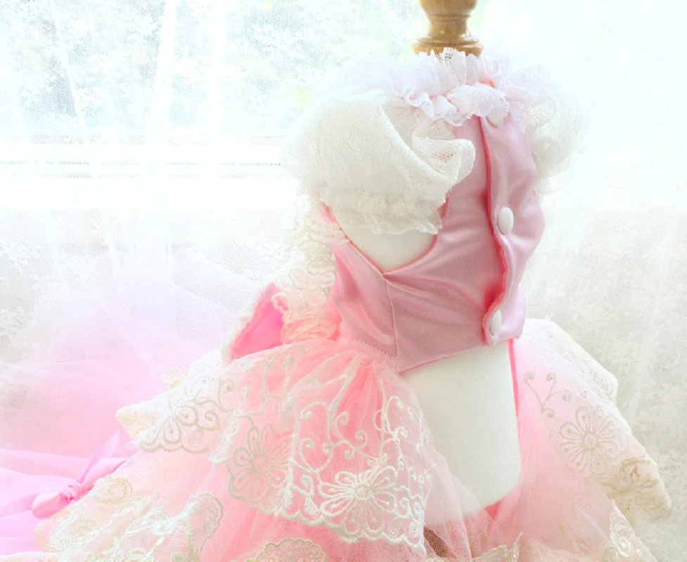 Elegant Pink Lace Dog Dress Trailing Handcrafted Princess Tutu Gown for Wedding Party - Image 7