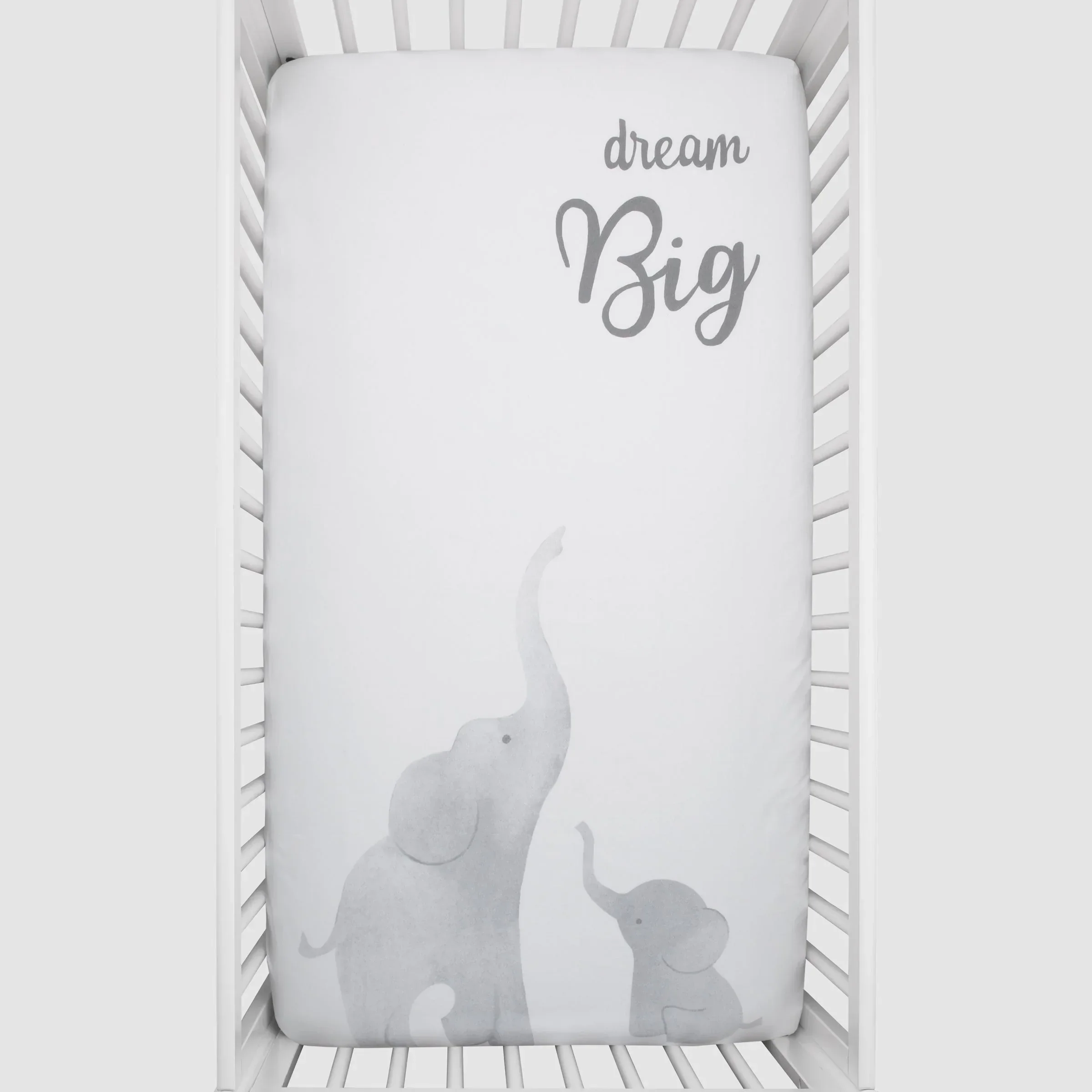 Elephant Tribe Grey and White 100% Cotton Photo Op Fitted Crib Sheet - Image 2