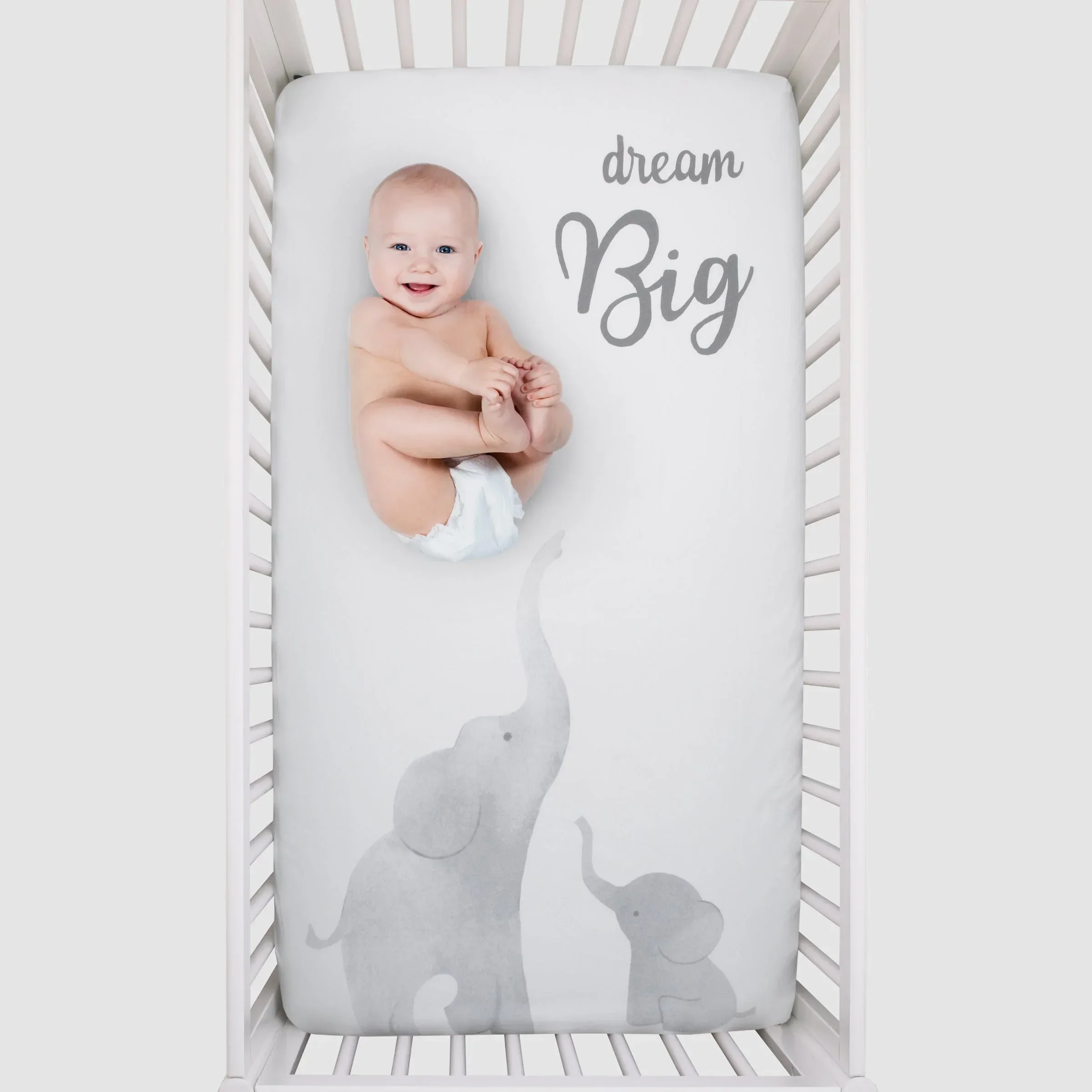 Elephant Tribe Grey and White 100% Cotton Photo Op Fitted Crib Sheet - Image 3