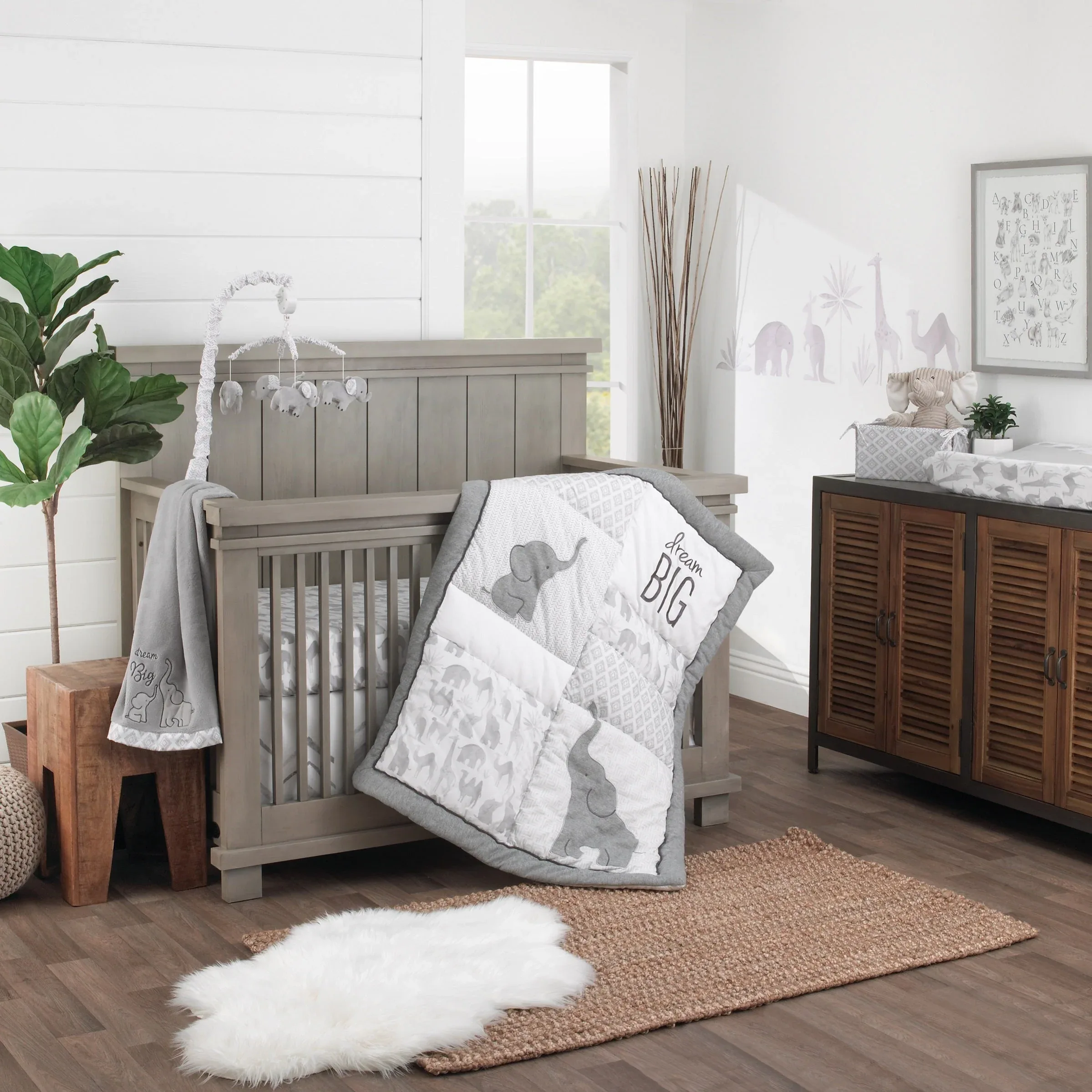 Elephant Tribe Grey and White 100% Cotton Photo Op Fitted Crib Sheet - Image 4