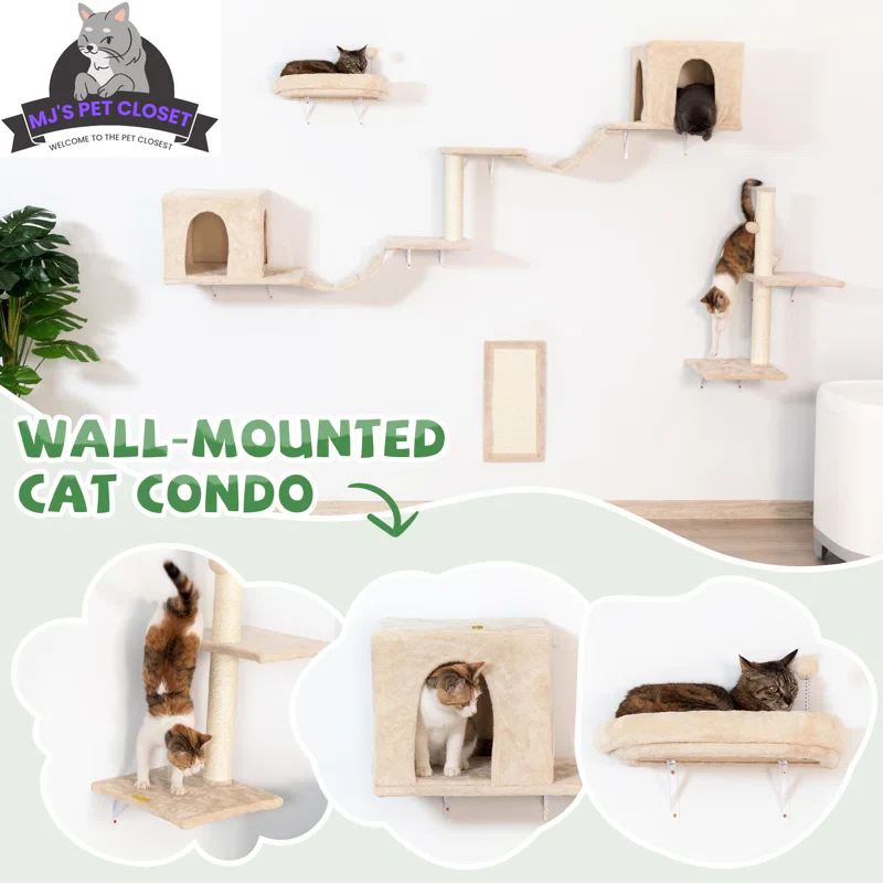 Elevate Your Cat's Playtime with the Darkiel 7-Piece Wall-Mounted Climbing Tower - Image 14