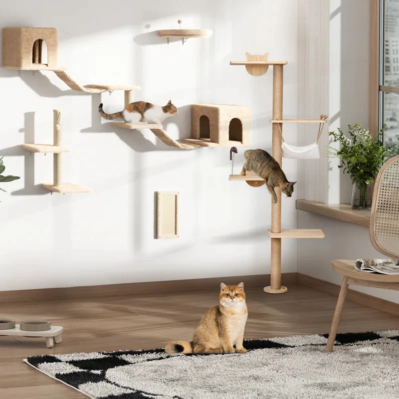 Elevate Your Cat's Playtime with the Darkiel 7-Piece Wall-Mounted Climbing Tower - Image 2