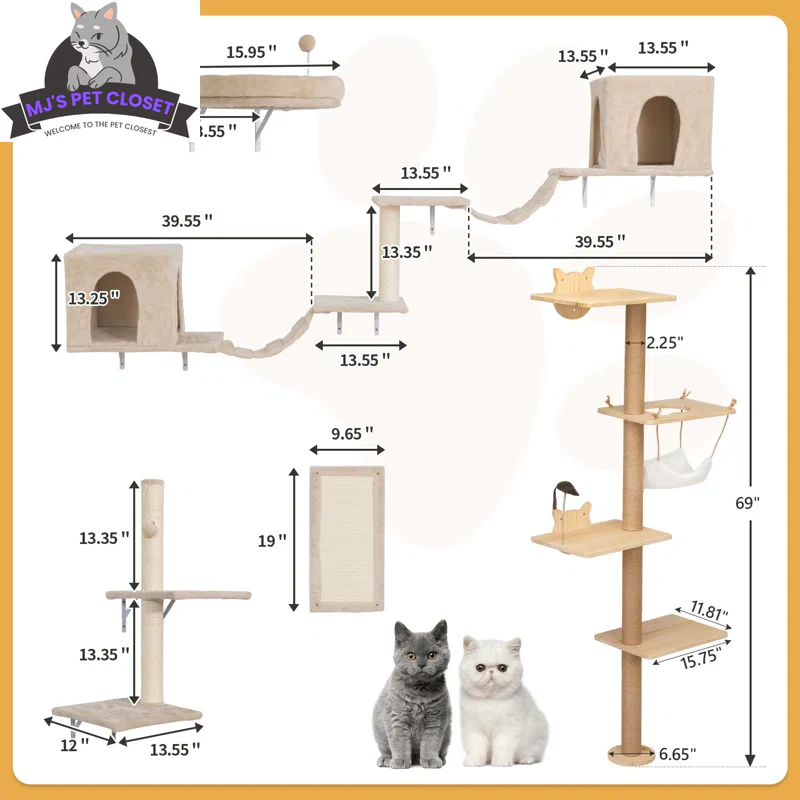 Elevate Your Cat's Playtime with the Darkiel 7-Piece Wall-Mounted Climbing Tower - Image 4